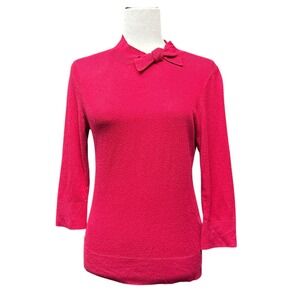 Kate Spade Pink Mock Neck Bow Sweater 3/4 Sleeve Cotton Cashmere Blend Medium